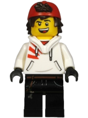 LEGO Jack Davids - White Hoodie with Backwards Cap and Hood Folded Down (Open Mouth Smile / Scared) minifigure