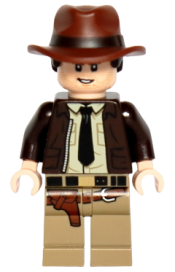 LEGO Indiana Jones - Dark Brown Jacket, Black Tie, Reddish Brown Dual Molded Hat with Hair, Light Nougat Hands minifigure