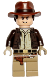 LEGO Indiana Jones - Dark Brown Jacket, Reddish Brown Dual Molded Hat with Hair, Dark Tan Hands minifigure