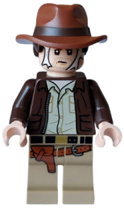 LEGO Indiana Jones - Dark Brown Jacket, Reddish Brown Dual Molded Hat with Hair, Spider Web on Face minifigure