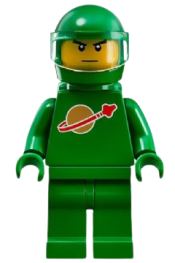 LEGO Classic Space - Green with Air Tanks and Motorcycle (Standard) Helmet with Visor (Pete) minifigure
