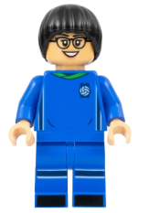 LEGO Soccer Player, Female, Blue Uniform, Medium Tan Skin, Black Bowl Cut, Glasses minifigure