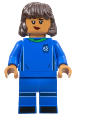 LEGO Soccer Player, Female, Blue Uniform, Medium Nougat Skin, Dark Brown Hair minifigure