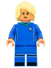 LEGO Soccer Player, Female, Blue Uniform, Nougat Skin, Bright Light Yellow Hair minifigure
