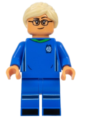 LEGO Soccer Player, Female, Blue Uniform, Nougat Skin, Tan Ponytail, Glasses minifigure