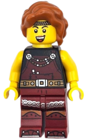 LEGO Viking Blacksmith - Female, Dark Red Overalls, Dark Red Legs with Trim, Dark Orange Hair minifigure