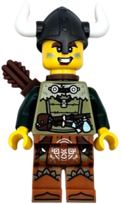 LEGO Viking Archer - Male, Olive Green Tunic, Dark Orange Legs with Loincloth, Pearl Dark Gray Helmet, Quiver minifigure