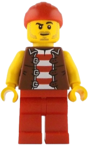 LEGO Bo'sun Will - Pirate, Reddish Brown Vest over Red and White Striped Shirt, Red Legs set