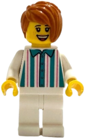 LEGO Gelato Shop Owner - Female, White Shirt with Stripes and Legs, Dark Orange Hair set