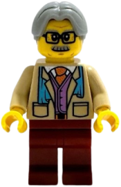 LEGO Tourist - Tan Suit Jacket, Dark Red Legs, Light Bluish Gray Hair set