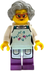 LEGO Nonna / Fishmonger - Light Aqua Apron, Light Bluish Gray Wavy Hair set