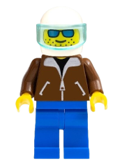 LEGO Helicopter Pilot - Brown Jacket, Blue Legs, White Helmet, Trans-Light Blue Visor minifigure