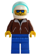 LEGO Helicopter Pilot - Reddish Brown Jacket, Blue Legs, White Helmet, Trans-Light Blue Visor minifigure