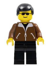 LEGO Jacket Brown - Black Legs, Black Male Hair minifigure