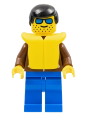 LEGO Jacket Brown - Blue Legs, Black Male Hair, Life Jacket minifigure