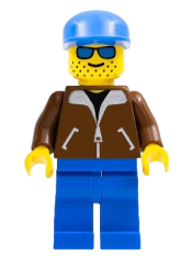 LEGO Jacket Brown - Blue Legs, Blue Sunglasses, Blue Cap minifigure