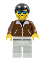 LEGO Jacket Brown - Light Gray Legs, Black Male Hair, Blue Sunglasses minifigure