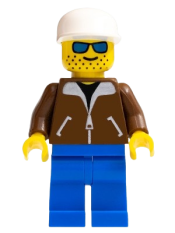 LEGO Jacket Brown - Blue Legs, Blue Sunglasses, White Cap minifigure