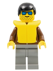 LEGO Jacket Brown - Light Gray Legs, Black Male Hair, Life Jacket minifigure