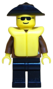 LEGO Jacket Brown - Black Legs, Black Wide Brim Hat, Life Jacket minifigure