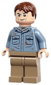 LEGO Dr. Alan Grant - Sand Blue Shirt with Pockets and Dirt Stains, Reddish Brown Hair minifigure