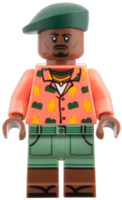 LEGO Duncan Kincaid - Coral Shirt, Sand Green Shorts, Dark Green Beret set