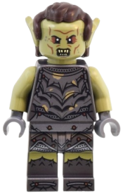 LEGO Orc - Olive Green Head, Pearl Dark Gray Armor with Spots, Dark Brown Hair minifigure