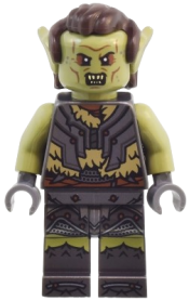 LEGO Orc - Olive Green Head, Pearl Dark Gray Armor over Dark Tan Fur, Dark Brown Hair minifigure