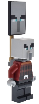 LEGO Illager (Pillager) - Narrow Eyes, Dark Bluish Gray Neck Bracket and Tile with Clip, Ominous Banner set