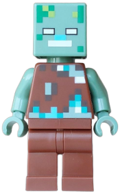 LEGO Drowned Zombie - Dark Brown, Dark Turquoise, Green, Sand Green, White, Medium Azure Pixelated Vest set