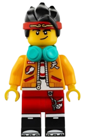 LEGO Monkie Kid - Bright Light Orange Open Jacket, Dark Turquoise Headphones, Smirk / Angry minifigure