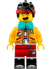 LEGO Monkie Kid - Bright Light Orange Open Jacket, Dark Turquoise Headphones, Fierce / Happy minifigure