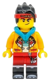 LEGO Monkie Kid - Bright Light Orange Open Jacket with Monkey Head Logo, Dark Turquoise Hood, Smirk / Angry minifigure