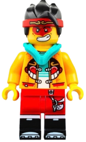 LEGO Monkie Kid - Bright Light Orange Open Jacket with Monkey Head Logo, Dark Turquoise Hood, Neutral / Angry with Red Face Paint minifigure