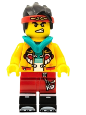 LEGO Monkie Kid - Bright Light Orange Open Jacket with Monkey Head Logo, Dark Turquoise Hood, Fierce / Happy minifigure