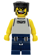 LEGO Basketball Street Player, Light Gray Torso and Dark Blue Legs, Black Flat Top Hair minifigure