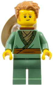 LEGO Fisherman - Sand Green Tunic, Medium Nougat Hair, Conical Hat on Back set