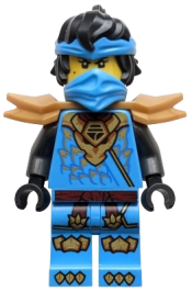 LEGO Nya - Dragons Rising, Tunic with Dragon Head, Hair, Wide Pearl Gold Shoulder Armor set