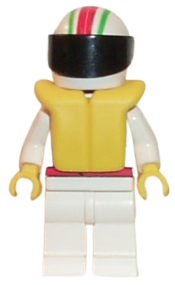 LEGO Octan - Race Team, White Legs, White Red/Green Striped Helmet, Black Visor, Life Jacket minifigure