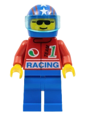 LEGO Octan - Racing, Blue Legs, Blue Helmet 4 Stars & Stripes, Trans-Light Blue Visor minifigure