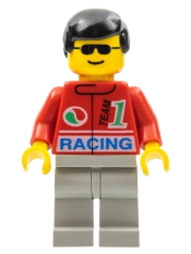 LEGO Octan - Racing, Light Gray Legs, Black Male Hair minifigure