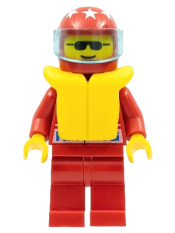 LEGO Octan - Racing, Red Legs, Red Helmet 7 White Stars, Trans-Light Blue Visor, Life Jacket minifigure