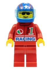 LEGO Octan - Racing, Red Legs, Blue Helmet 4 Stars & Stripes, Trans-Light Blue Visor minifigure