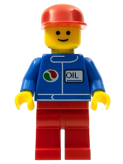 LEGO Octan - Blue Oil, Red Legs, Red Flat Cap minifigure