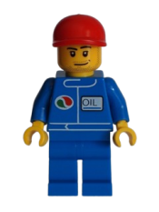 LEGO Octan - Blue Oil, Blue Legs, Red Short Bill Cap, Smirk and Stubble Beard minifigure