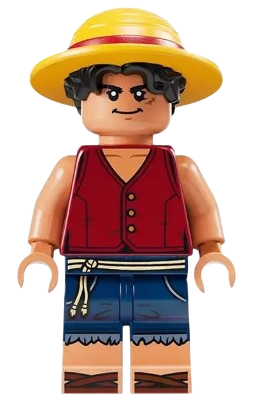 LEGO Monkey D. Luffy - Hair Combo, Straw Hat with Black Hair, Closed Mouth Grin set