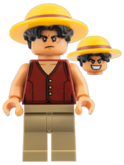 LEGO Monkey D. Luffy - Hair Combo, Straw Hat with Black Hair, Dark Tan Legs set