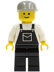 LEGO Overalls Black with Pocket, Black Legs, Light Gray Cap minifigure