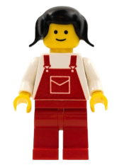 LEGO Overalls Red with Pocket, Red Legs, Black Pigtails Hair minifigure