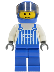 LEGO Overalls Striped Blue with Pocket, Blue Legs, Blue Helmet, Trans-Black Visor minifigure